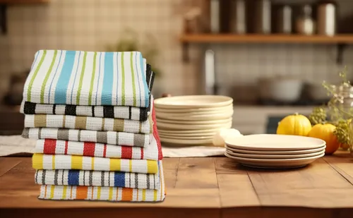 Miniatura 4 de COTTON CRAFT - Paquete de 4 - Toallas de cocina con tejido de cesta - Gris - Algodón - 20 x 30 - Patrón moderno de rayas limpias - Práctico lazo
