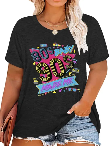 Camisa Made Me de los años 80 Baby 90 para mujer, tallas grandes, trajes de los años 90, camisetas retro de los años 80