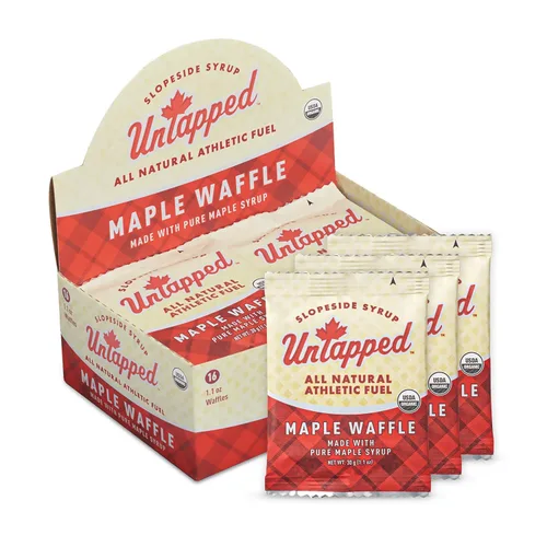 UnTapped Waffles orgánicos de arce de 1.1 oz cada uno, caja de 16 – Snacks deportivos de resistencia endulzados con jarabe de arce real y azúcar de