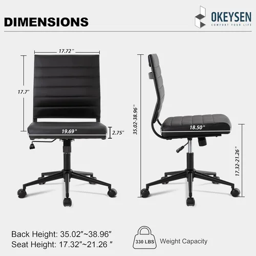 Miniatura 3 de Okeysen Silla de escritorio de oficina sin brazos, ergonómicas giratorias negras sin brazos para sala de conferencias, altura ajustable, silla