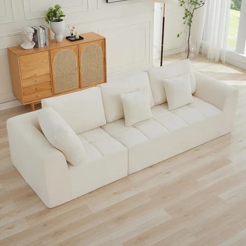 Miniatura 6 de Sofás seccionales modulares de 110 pulgadas para sala de estar, sofá seccional comprimido sin hueso, sofá de espuma viscoelástica tapizado de 3 Beige