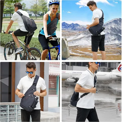 Miniatura 6 de TUDEQU Sling backpack, 8 Pockets Sling Bag Crossbody, 19L Large Sling Bag for Men Travel Crossbody Backpack Hiking Outdoor Azul Negro