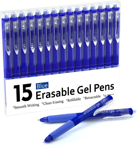 Miniatura 11 de Lineon Bolígrafos de gel borrables, paquete de 15 bolígrafos negros retráctiles borrables, punta fina, desaparecen los errores, tintas negras