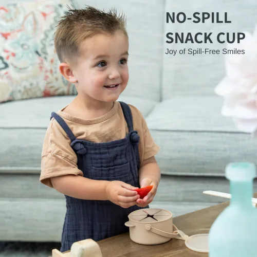 Miniatura 3 de Vasos de silicona antiderrames para niños pequeños – Recipientes portátiles para aperitivos para bebés con tapa a prueba de polvo – Vasos a prueba