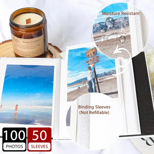 Miniatura 5 de RECUTMS Álbum de fotos de 4 x 6 pulgadas, 100 fotos – Pequeñas fotos con cubierta de cuero de primera calidad con ventana frontal para 100 fotos