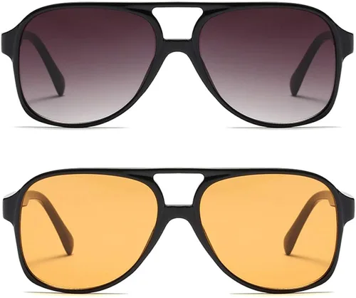Lentes de sol vintage retro de los años 70 para mujer y hombre, montura clásica, cuadrada y grande estilo aviador, lentes naranjas de moda UV400