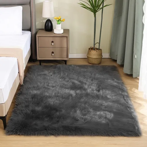 Miniatura 136 de Latepis - Tapete rectangular de piel sintética tipo lana de oveja suave, esponjosa y lavable para sala de estar, dormitorio, sala de juegos o Blanco