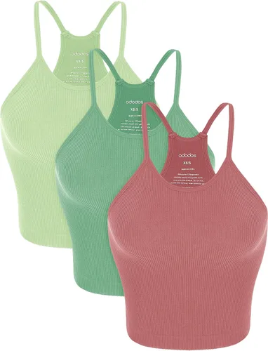 ODODOS - Camiseta corta sin mangas, camisola con tejido acanalado, sin costuras, para mujer, paquete de 3unidades