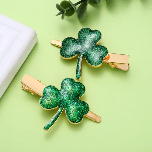 Miniatura 4 de Pinzas para el cabello del Día de San Patricio con diamantes de imitación con purpurina de hoja verde para mujer, pinzas para el pelo de trébol