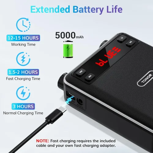 Miniatura 6 de TONOR Amplificador de voz inalámbrico de 25 W, amplificador de voz portátil para profesores con micrófono de auriculares Bluetooth, megáfono