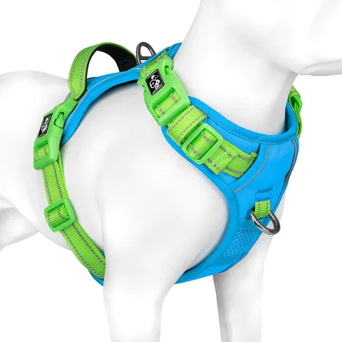 Miniatura 18 de PHOEPET Arnés para perro sin tirones, chaleco para perro reflectante ajustable de colores únicos, con mango de entrenamiento suave, clips de metal
