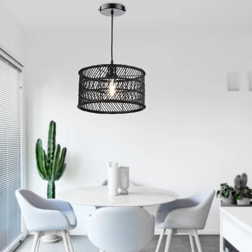 Miniatura 7 de HOONEX Lámpara de araña de ratán, techo de ratán, lámpara colgante de mimbre de 12.4 pulgadas para comedor, dormitorio, isla de cocina, color negro