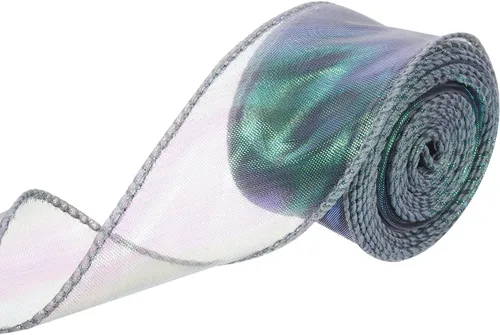 Miniatura 76 de MECCANIXITY - Cinta de organza con cable de 1 1/2" de ancho, brillante, transparente, con brillo irisado en tonos pastel, cinta de gasa para Beige
