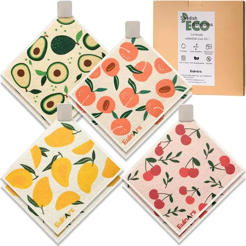 Eulnars - Paños de cocina suecos, 8 unidades, toallas de papel reutilizables con clips, toallas de cocina suecas sin rayar, paños de esponja de