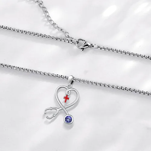 Miniatura 122 de Collar de alas de ángel de plata de ley 925, ángel de la guarda, enfermera RN caduceo, dije de ángel de cristal, joyería de regalo para mujer