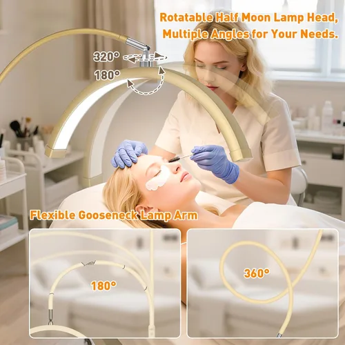 Miniatura 2 de HITTI Luz de Pestañas para Técnico de Pestañas, Lámpara de Pie Flexible de Cuello de Ganso LED de Media Luna para Esteticista y Artistas, Tatuajes