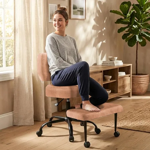 Miniatura 10 de Silla de oficina Criss Cross, silla para TDAH con reposapiés ajustable, silla de meditación giratoria de 360°, diseño flexible para el hogar, silla