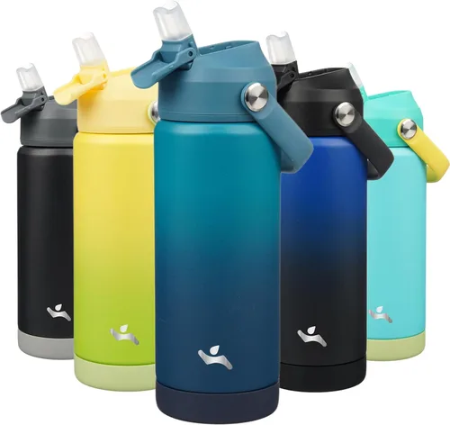 Miniatura 56 de Konokyo Botella de agua aislada con tapa de pajilla, botella de metal al vacío de acero inoxidable de 18 onzas con mango de silicona, color negro