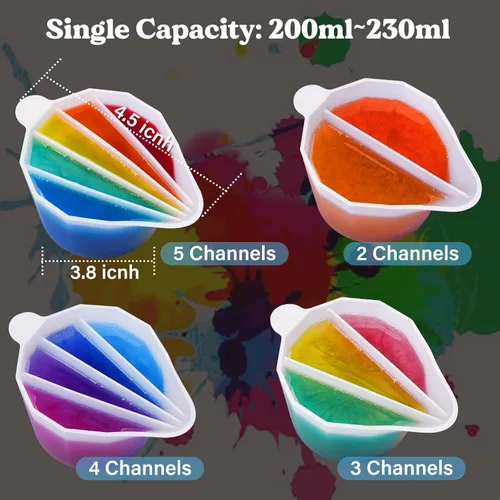 Miniatura 2 de LET'S RESIN Vasos Divisores de Silicona, 4 Piezas de Tazas de Mezcla de Resina Engrosadas y Reutilizables con 2-5 Canales, Divisores de Suministros