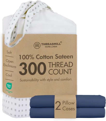 Miniatura 35 de Threadmill Home Linen Bedding - Juego de sábanas de 300 hilos, 100 % algodón, juego de cama de lujo, 4 piezas, tejido de satén suave, color blanco