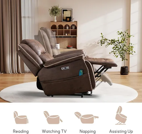 Miniatura 3 de Bonzy Home Silla reclinable eléctrica para personas mayores con masaje y calor, silla reclinable de piel sintética de doble motor con asiento
