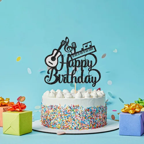 Miniatura 6 de Decoración para tartas de música y guitarra, piano de feliz cumpleaños, decoración de pastel para amantes de la música, suministros de fiesta