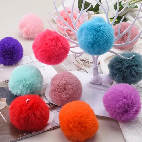 Miniatura 7 de BQTQ 40 pompones de piel sintética con lazo elástico, pompones esponjosos de piel sintética de conejo para sombreros, gorros, zapatos, bufandas