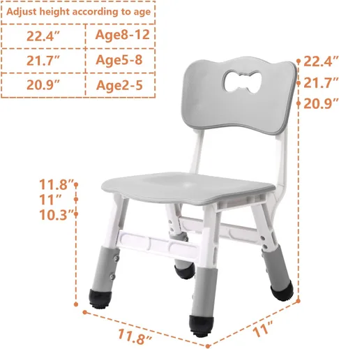 Miniatura 2 de WHY TOYS Juego de 4 sillas para niños, 3 niveles, ajustables, apilables, ideales para salas de juegos, escuelas, guarderías y hogares, lavable