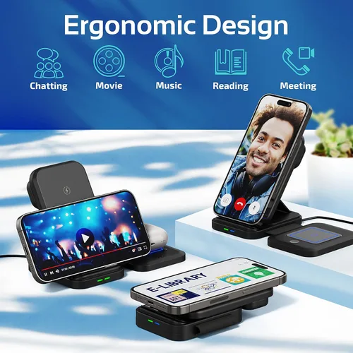 Miniatura 5 de Estación de carga inalámbrica 3 en 1 para múltiples dispositivos Apple, iPhone 17 16 15 14 13 12 11 Pro Max XS XR X 8 Plus, Apple Watch 9 8 7 6 5 4