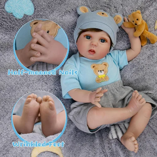 Miniatura 3 de EKOKIZ Muñecas de bebé Reborn de 22 pulgadas, muñecas de bebé de la vida real, cuerpo de tela suave, muñeca realista para niños con ropa