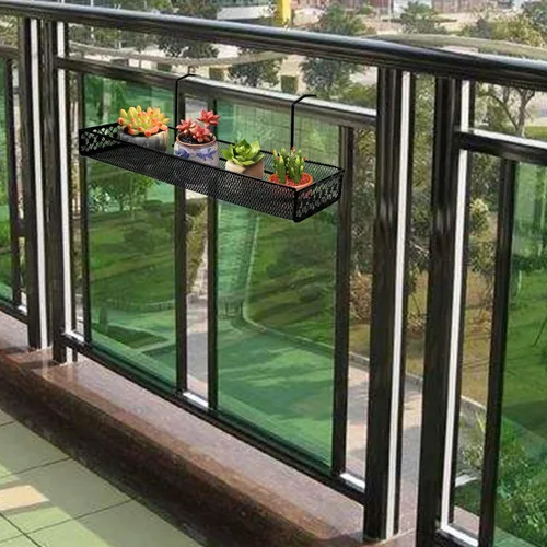 Miniatura 4 de Chris-Wang - Estantería rectangular de alambre de hierro para plantas al aire libre, valla de patio, porche, estante de riel, macetas de flores