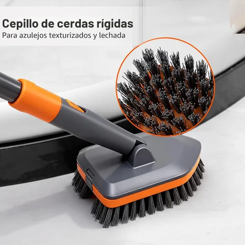 Miniatura 4 de CLEANHOME Cepillo Limpiador de Azulejos para Bañera con 3 Cabezales de Limpieza de Diferentes Funciones y Mango Largo Extensible de 56" - Limpiador