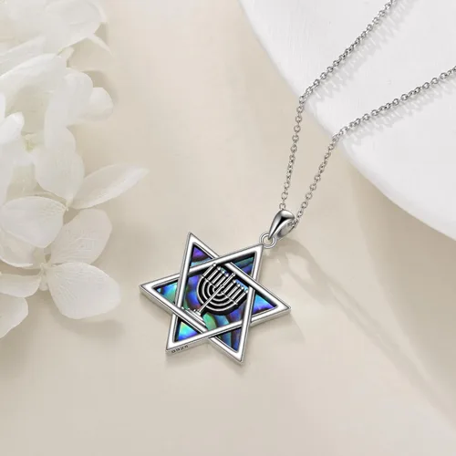 Miniatura 41 de YFN Collar de estrella de David de plata de ley, concha de abulón, árbol de la vida, joyería judía, regalos para mujeres y hombres