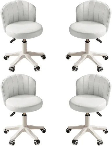 Miniatura 11 de Silla Pequeña Redonda de Escritorio con Ruedas Sin Brazos Cómoda Silla de Tocador para Computadora con Respaldo Bajo de Cuero PU Altura Ajustable