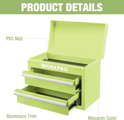 Miniatura 3 de WORKPRO Mini caja de herramientas de metal, caja de herramientas superior que contiene dos cajones con deslizadores de rodamientos de bolas, forros