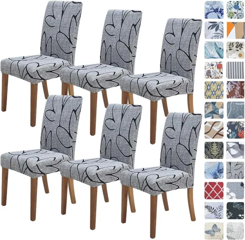Miniatura 46 de SPRINGRICO Paquete de 6 fundas blancas para sillas de comedor, fundas elásticas para sillas de comedor con diseño floral, de elastano lavable