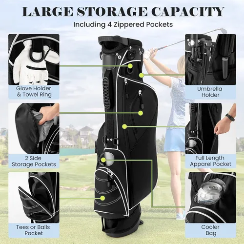 Miniatura 2 de Tangkula Bolsa de golf ligera y organizada, bolsa de hombro fácil de transportar con separadores de 4 vías y 4 bolsillos para almacenamiento Negro