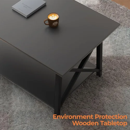 Miniatura 5 de GreenForest - Mesa de café negra con estante de almacenamiento de 39 pulgadas, mesa central rectangular de 2 niveles para sala de estar, mesa Negro