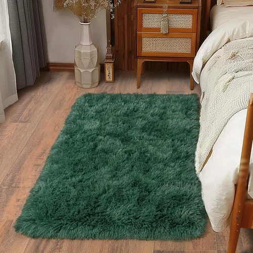 Alfombras suaves para pasillos de dormitorio, nuevas, con parte inferior antideslizante mejorada, de 2 x 3, alfombra esponjosa y peluda verde para