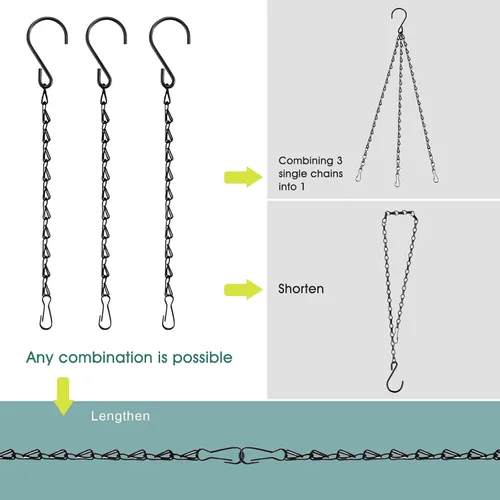 Miniatura 4 de Cadena Fetanten para Colgar Plantas, Cadenas Negras de 10 Pulgadas para Plantas en Macetas Colgantes con Ganchos para Comedero de Pájaros