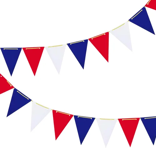 Miniatura 3 de ZOOYOO Banderín de 20 pies, banderín rojo, azul y amarillo, banderas triangulares de papel para fiesta de cumpleaños de bebé, decoración de boda