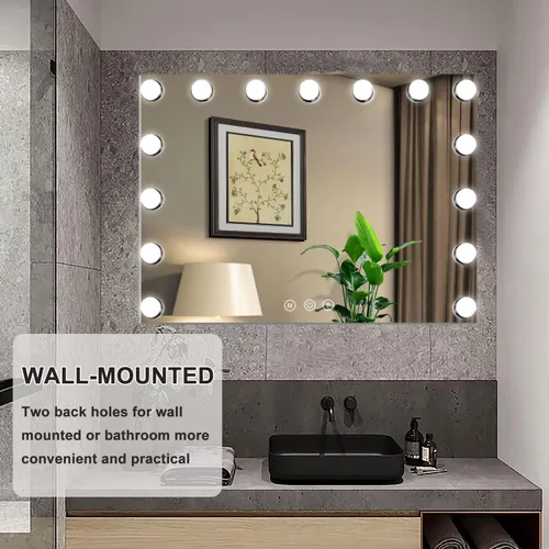 Miniatura 5 de Kottova Espejo de tocador con luces, espejo de maquillaje iluminado de 23 x 18.1 pulgadas con 15 bombillas LED regulables, espejo Hollywood