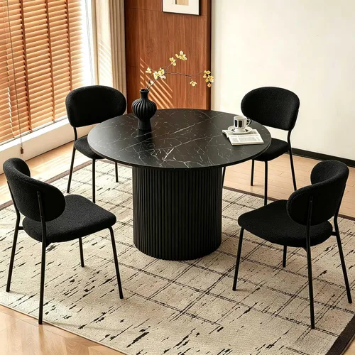 Miniatura 20 de Homedot Juego de 2 sillas de comedor tapizadas negras, modernas sillas de cocina de mediados de siglo tapizadas con cojín acolchado para comedor