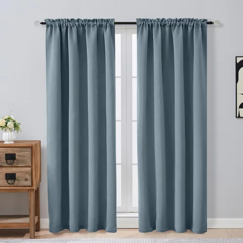 Miniatura 60 de OVZME Cortinas opacas turquesa para tratamiento de ventanas pequeñas, cortinas cortas con bloqueo de luz para ventana de cocina sobre el fregadero