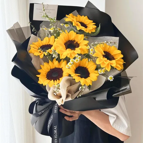 Miniatura 4 de Jutieuo 20 hojas de papel de regalo de flores negras, papel floral coreano translúcido impermeable para ramos de flores, embalaje de regalo, Borde