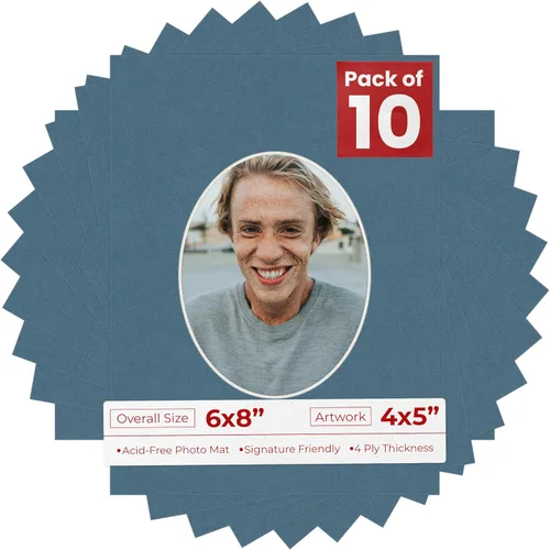 Miniatura 44 de Alfombrilla de 6 x 8 pulgadas, corte biselado para fotos de 4 x 5 pulgadas, diseño ovalado de color gris medio, sin ácidos, mate para proteger tus