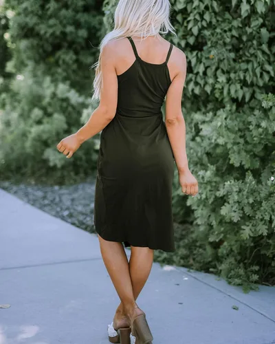 Miniatura 6 de NOLLSOM Vestido casual sin mangas a rayas para mujer, vestido por debajo de la rodilla de verano con cuello halter, fruncido, entallado, con lazo