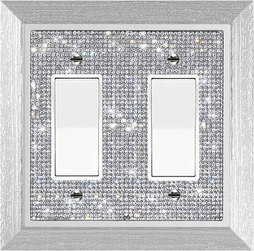Miniatura 10 de Cubierta de placa de pared de diamantes de imitación plateados brillantes, cubierta de interruptor de luz de palanca doble, cubierta de salida