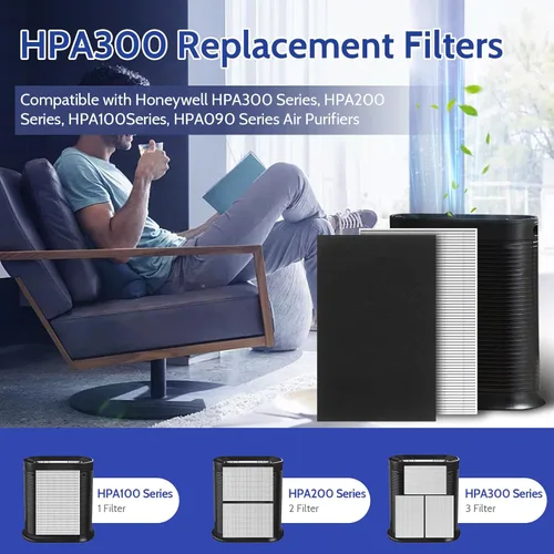 Miniatura 3 de Paquete de 6 filtros HEPA HPA300 de repuesto para purificador de aire Honeywell HPA300 compatible con filtros HPA304 HPA200 HPA3300B HPA5300, 6 HEPA