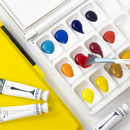 Miniatura 5 de MEEDEN Paleta de acuarela con tapa: paleta de pintura plegable hermética de 33 pozos con bandeja de mezcla grande, paleta de arte de pintura Negro